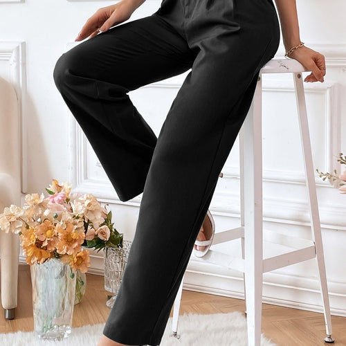 Damen elegante Hochbund-Hose mit schmalem Bein und Faltenwurf Drune