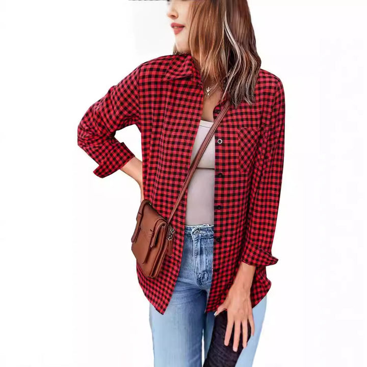 Femme Button-Up Gingham Check Shirt Drune