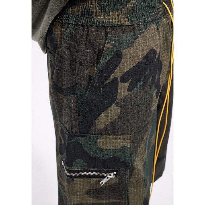 Herren nan Cargo-Shorts im Camouflage-Ripstop mit Elastikbund, Tunnelzug und Reißverschlusstaschen Drune