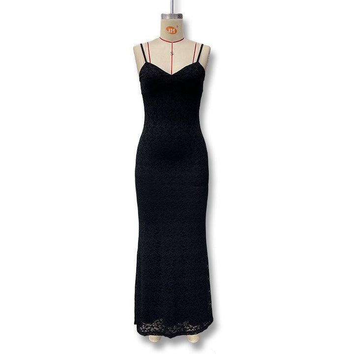 Damen Spitzen-Maxi-Kleid mit verführerischer Silhouette und Spaghettiträgern Drune