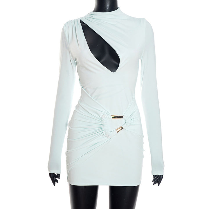Damen figurbetontes Minikleid mit einzigartigem Wickeldesign und transparentem Ausschnitt Drune