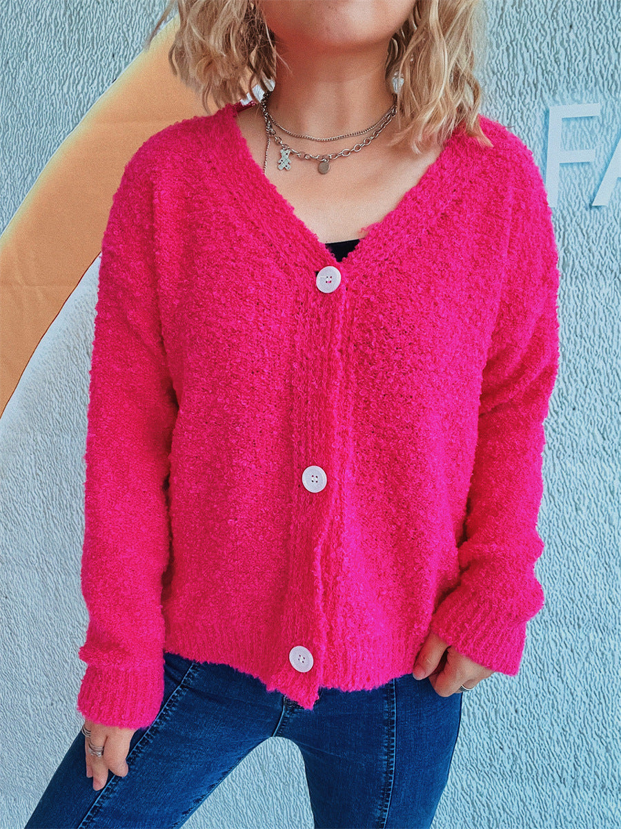 Damen gemütlicher Strickcardigan mit Knopfdetails und V-Ausschnitt Drune