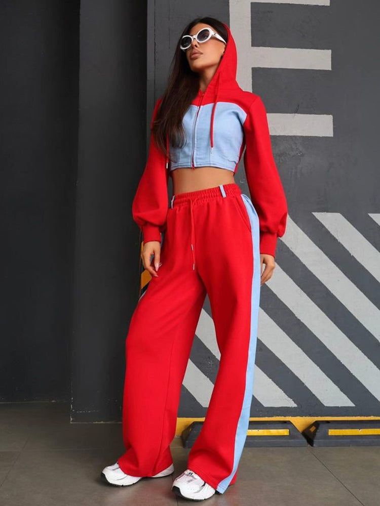 Damen modischer Hoodie und weite Sporthose Set Drune