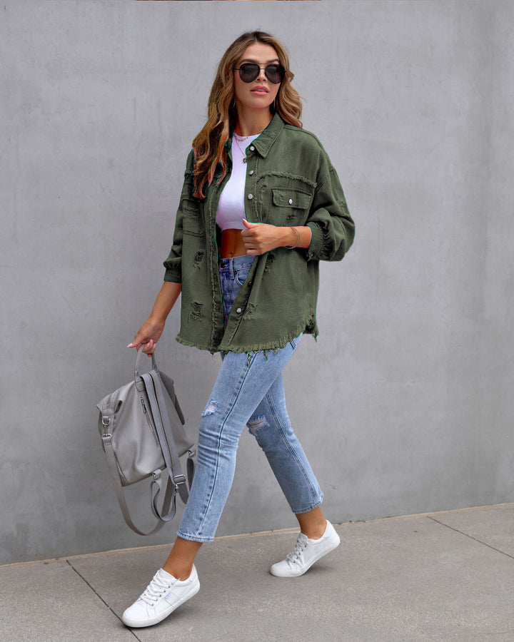 Damen stylische Oversized Jeansjacke mit distressed Effekt Drune