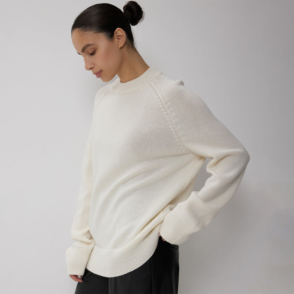 Damen Oversized Strickpullover mit elegantem Rundhalsausschnitt und tiefen Schultern Drune