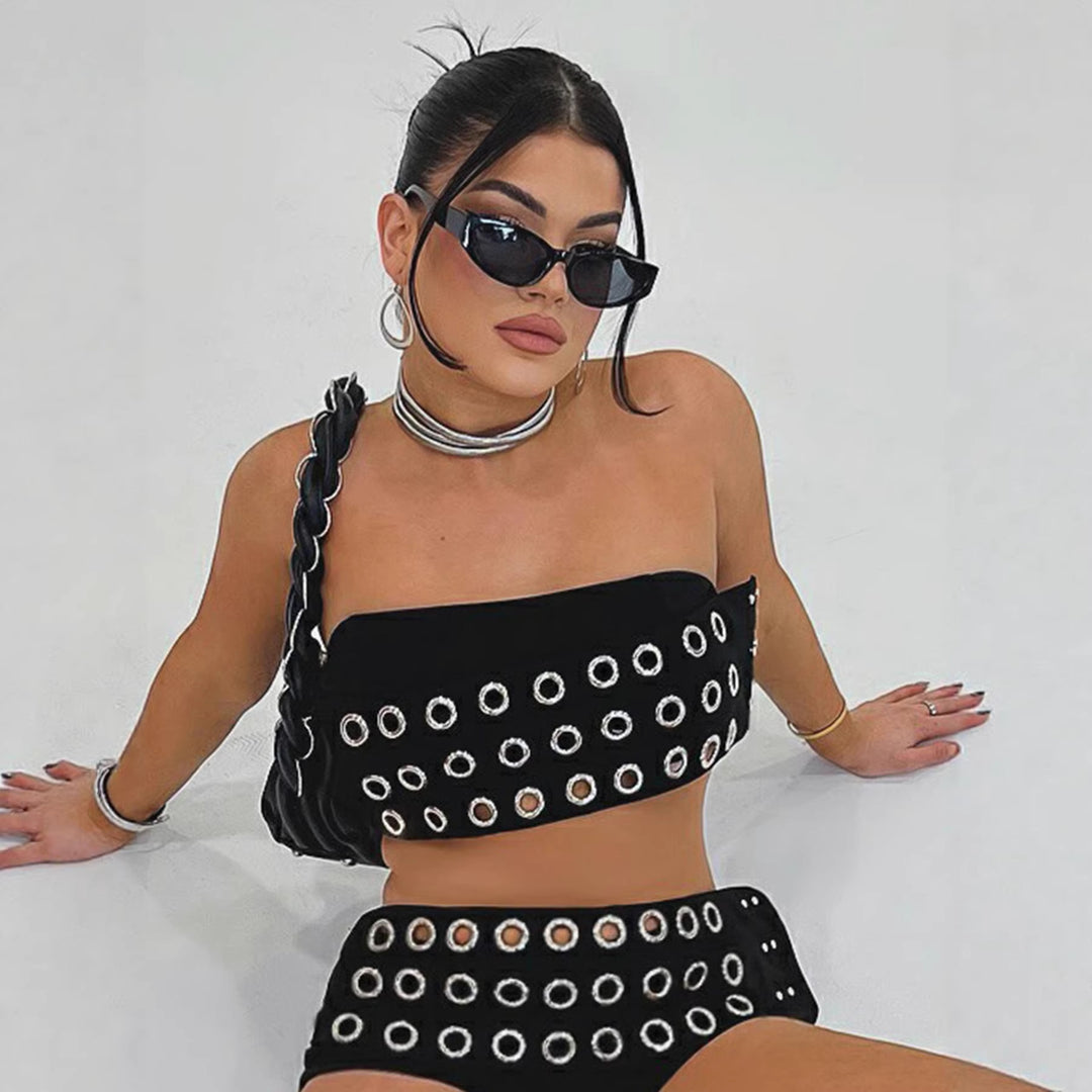 Damen Modische Shorts mit auffälliger Ösenverzierung Drune