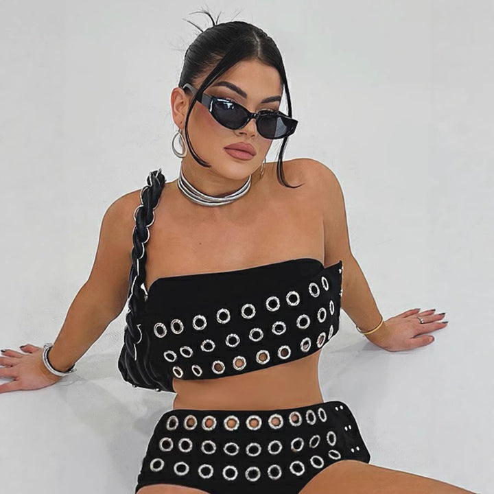 Damen Modische Shorts mit auffälliger Ösenverzierung Drune