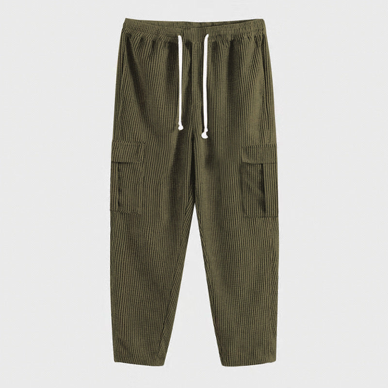 Herren nan Cord-Cargo-Jogginghose mit elastischem Tunnelzugbund, aufgesetzten Klappentaschen und tapered Bein Drune