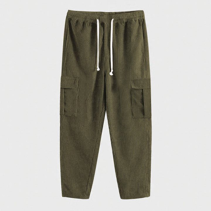 Herren nan Cord-Cargo-Jogginghose mit elastischem Tunnelzugbund, aufgesetzten Klappentaschen und tapered Bein Drune