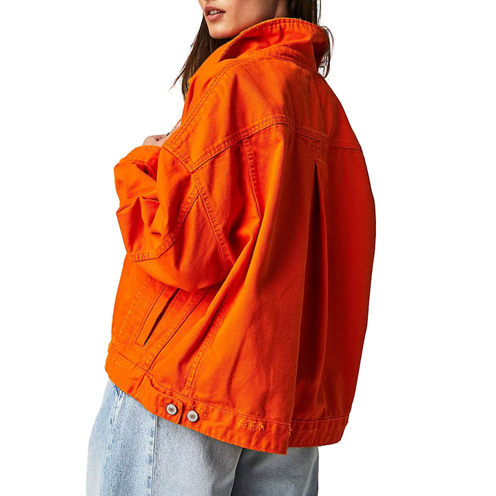 Damen Oversized Jeansjacke mit fransigem Saum und lässigem Schnitt Drune