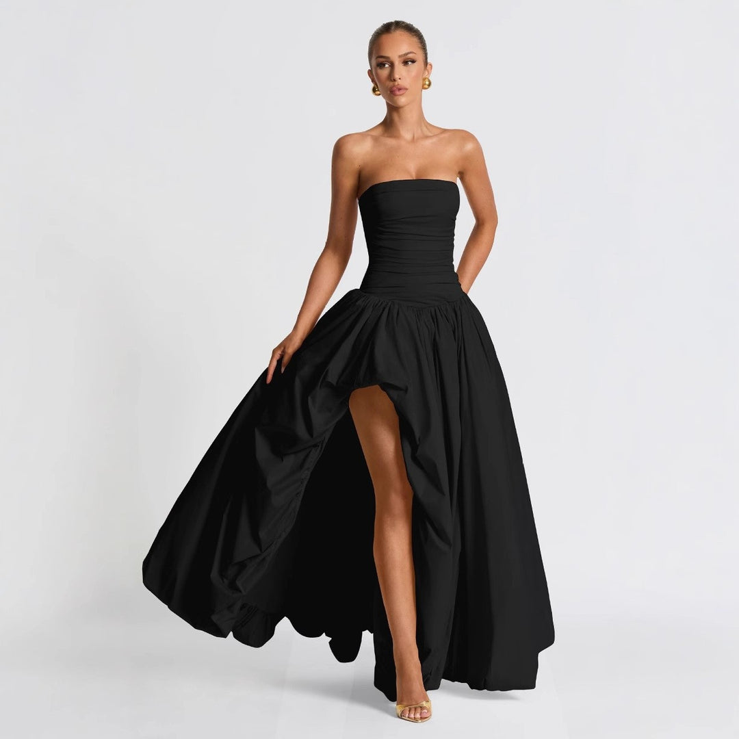 Damen Strapless Ballkleid mit hohem Schlitz und fließendem Rock Drune