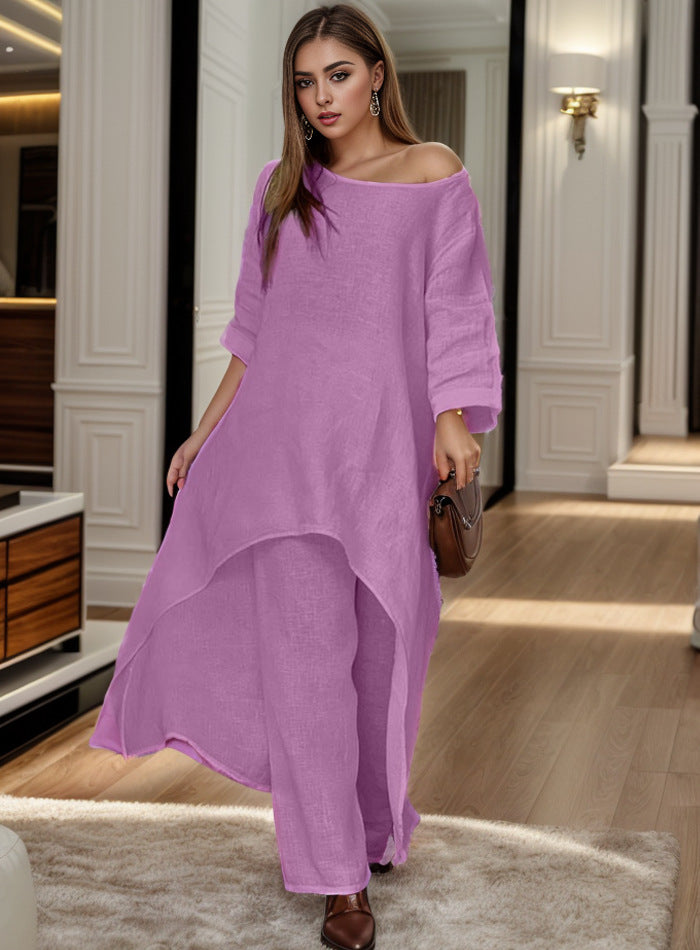 Damen Elegante Leinenbluse mit asymmetrischem Schnitt und lässigem Design Drune