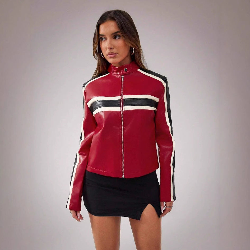 Damen Kunstlederjacke im sportlichen Retro-Design Drune