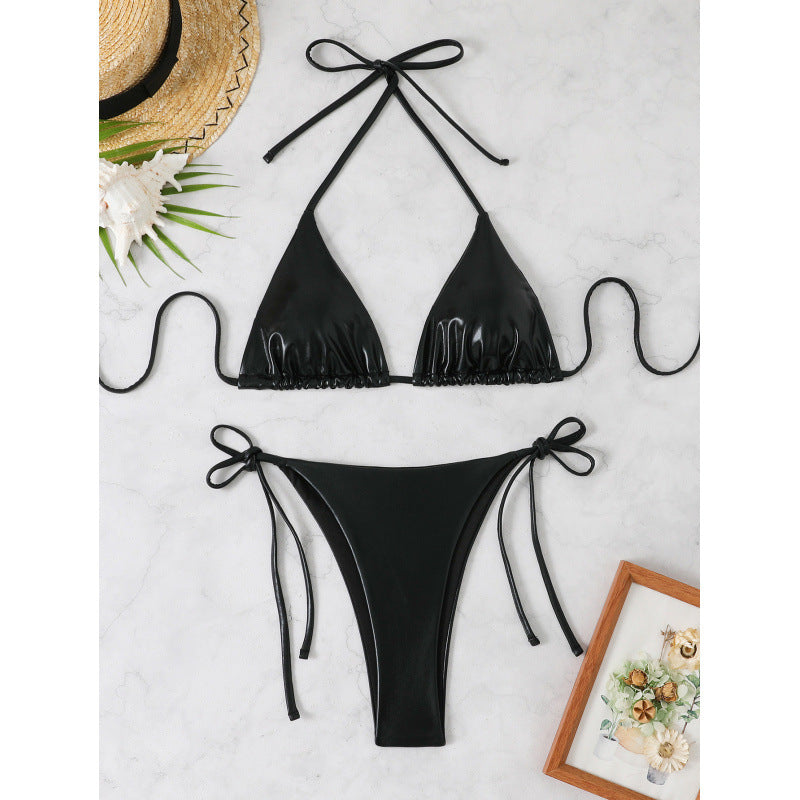Damen Glänzender Triangel-Bikini mit verstellbaren Trägern Drune