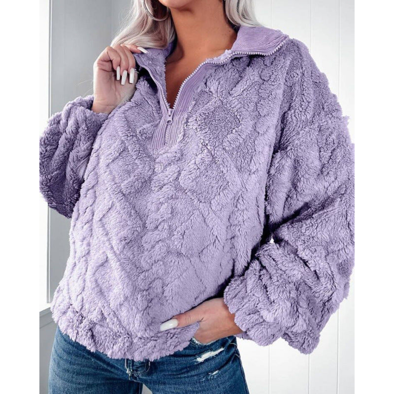 Damen Kuscheliger Fleece-Pullover mit hohem Kragen und Halb-Reißverschluss Drune