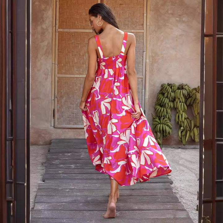 Damen Maxikleid mit lebhaftem floralem Design und schwingendem Rock Drune