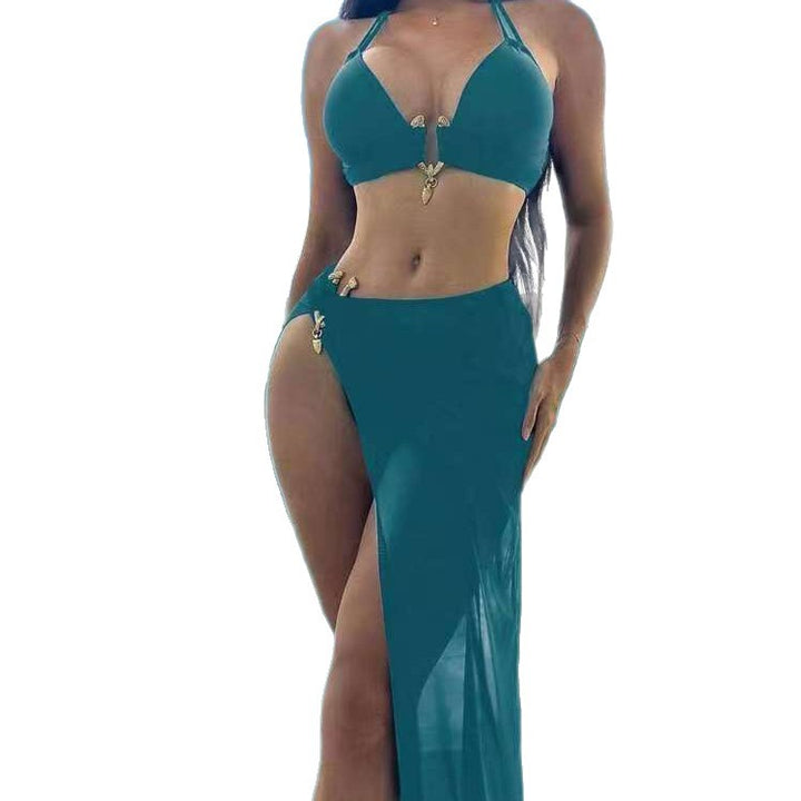 Damen Stilvolles Bikini-Set mit transparentem Strandrock Drune