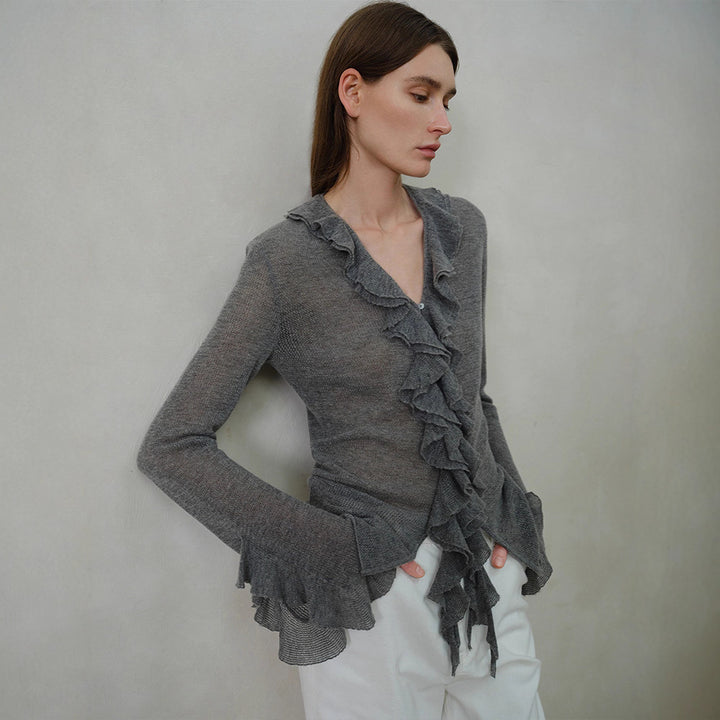 Damen Strickpullover mit Rüschenverzierung Drune