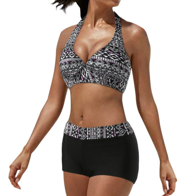 Damen Sportliches Bikini-Set mit auffälliger Streifenmusterung und bequemen Shorts Drune