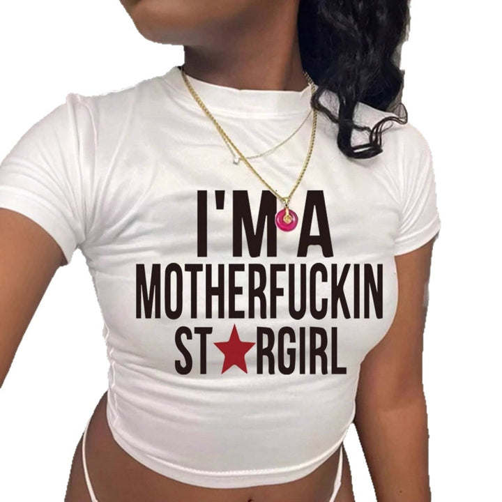 Damen Crop-Top mit auffälligem Statement-Druck Drune