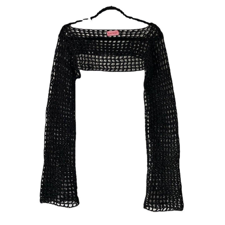 Damen gehäkeltes Langarm-Top mit Off-Shoulder-Design Drune