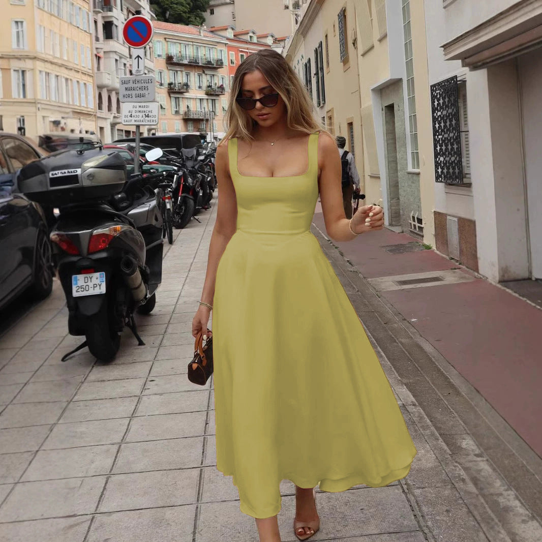 Damen Festliches Maxikleid mit elegantem Quadrat-Ausschnitt und schwingendem Rock Drune