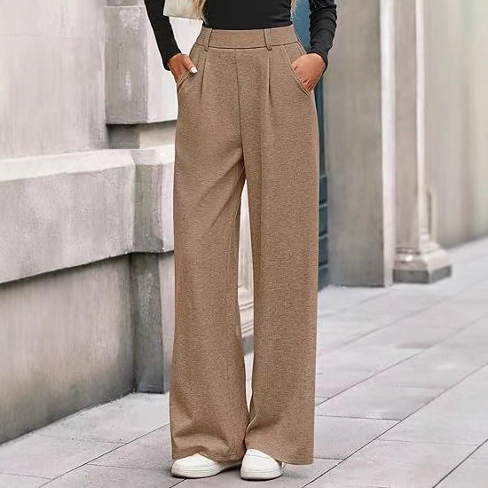 Damen Weite Stoffhose mit hochgezogenem Taillenbund und praktischen Eingrifftaschen Drune