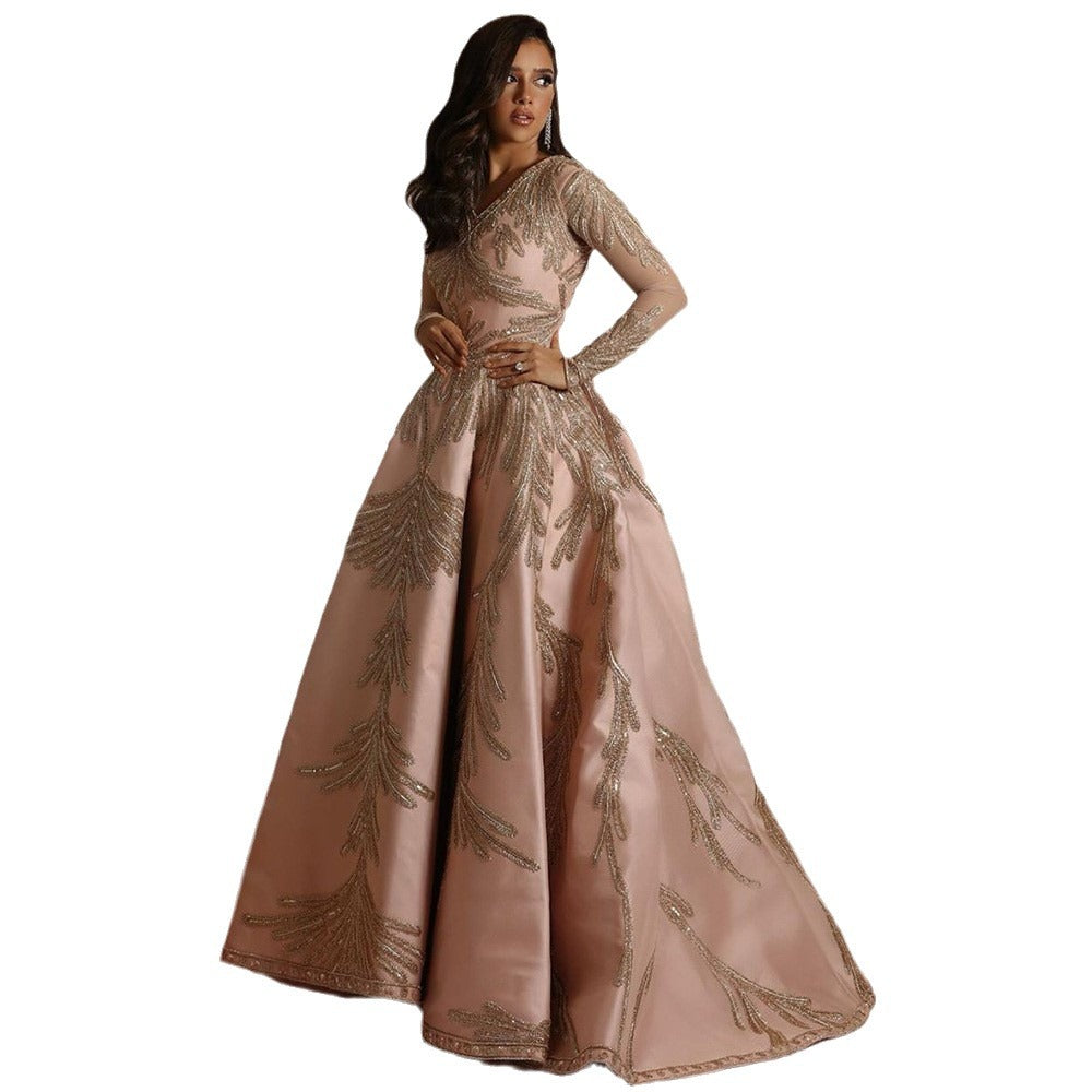 Damen Glamouröses Ballkleid mit feiner Paillettenverzierung und langem Schnitt Drune