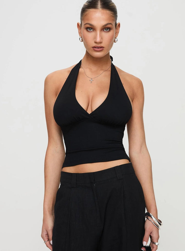Damen elegantes Cropped Top mit geschmackvollem V-Ausschnitt und gerafften Details Drune