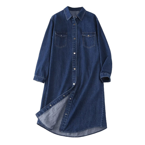 Damen Denim Hemdblusenkleid mit knöpfbarem Frontdesign und praktischen Taschen Drune