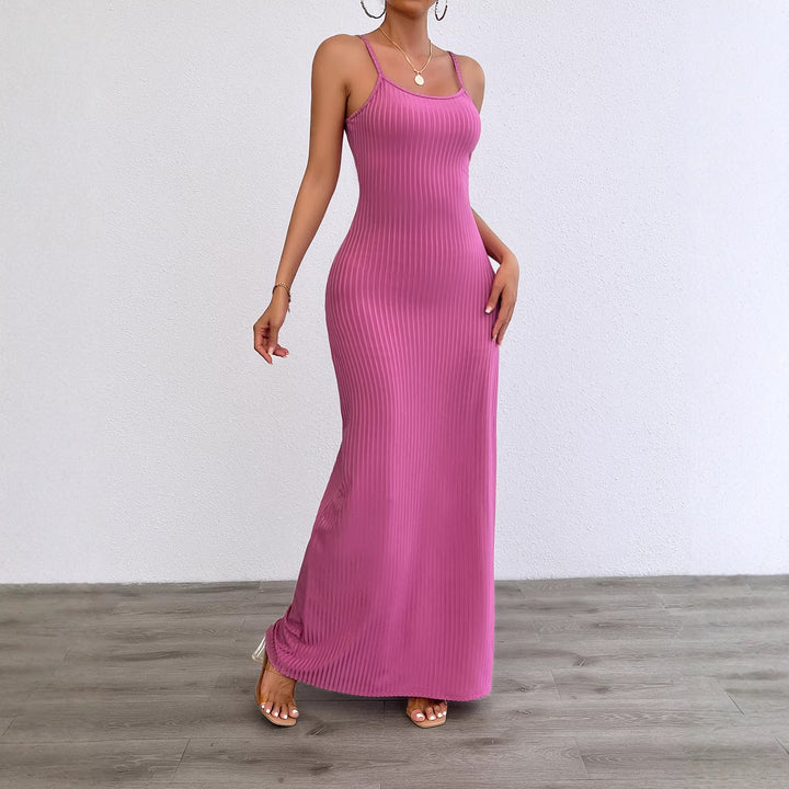 Damen Langes, figurbetontes Kleid mit feinen Rippen und Spaghettiträgern Drune
