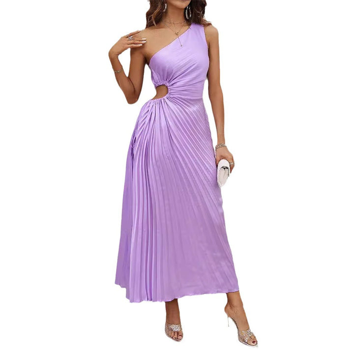Damen Langes Wickel-Kleid mit asymmetrischem Ausschnitt und plissiertem Design Drune