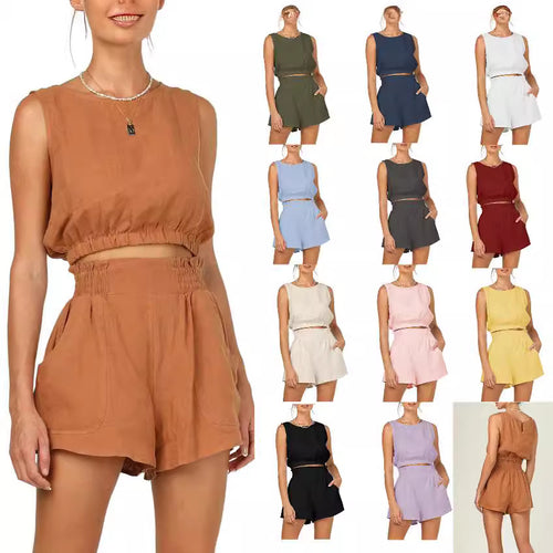 Damen lässiges Set aus topmodernem Oberteil und hohen Shorts Drune