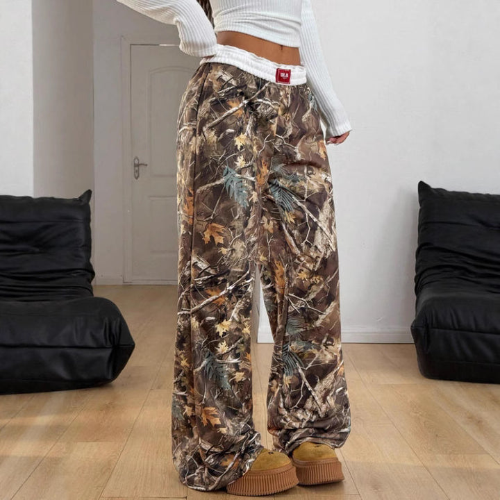 Damen Bequeme und stylische Freizeithose mit Blattmuster Drune
