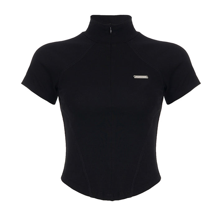 Damen Sportliches Kurzarm-Trikot mit hochstehendem Kragen und komfortablem Schnitt Drune
