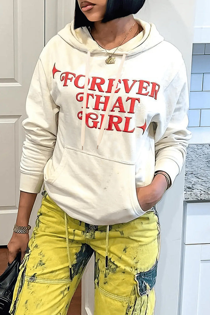Damen lässiger Kapuzenpullover mit inspirierendem Schriftzug Drune