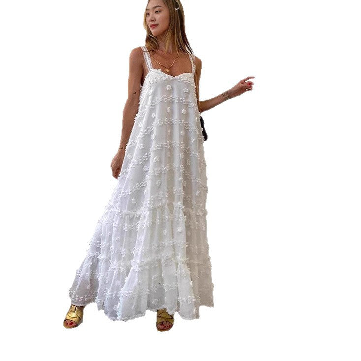 Damen Maxikleid mit Rüschen und floralen Applikationen Drune