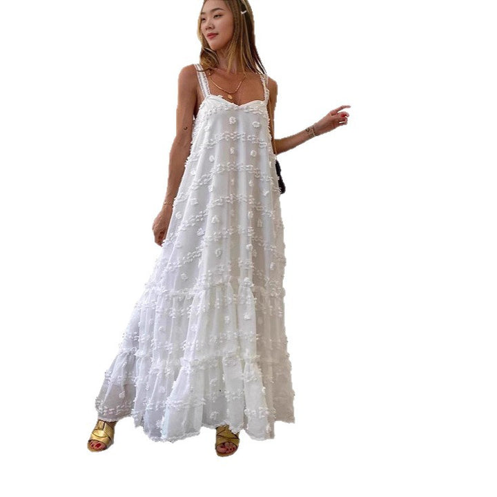 Damen Maxikleid mit Rüschen und floralen Applikationen Drune
