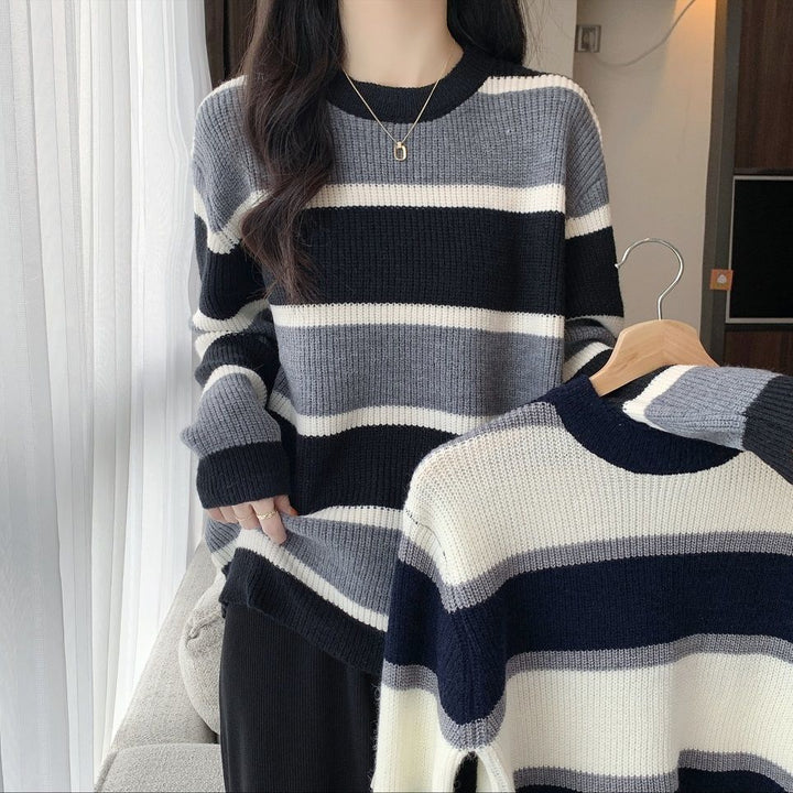 Damen lässiger Pullover mit farbenfrohem Streifenmuster Drune