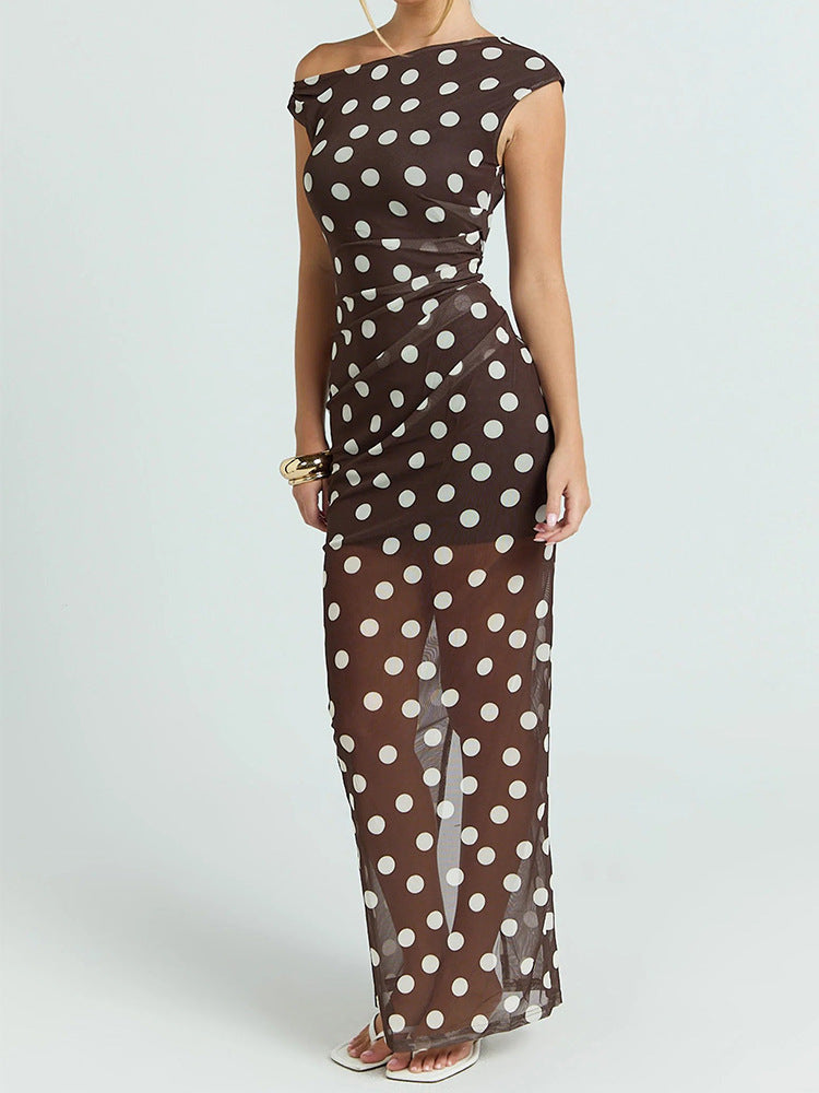 Damen Elegantes und transparentes Maxikleid mit Punkten Drune