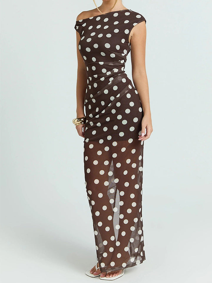 Damen Elegantes und transparentes Maxikleid mit Punkten Drune