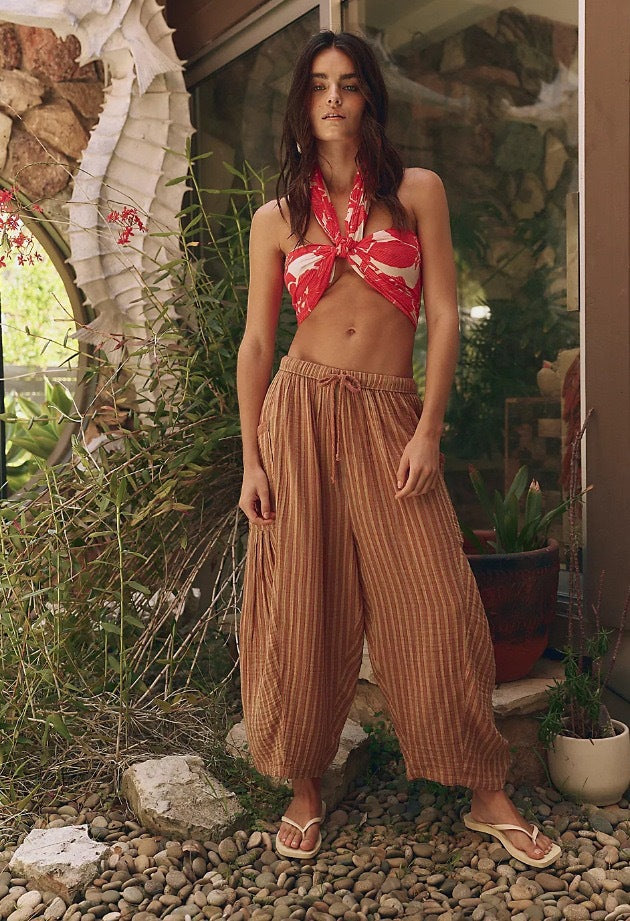 Damen lässige Weite Sommer-Hose mit elastischem Bund und praktischen Taschen Drune