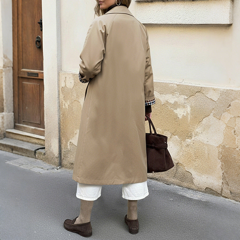 Damen modischer Trenchcoat mit kariertem Innenfutter und praktischem Schnitt Drune