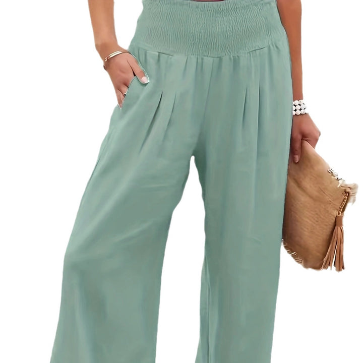 Damen Lange, weite Leinenhose mit elastischem Bund Drune