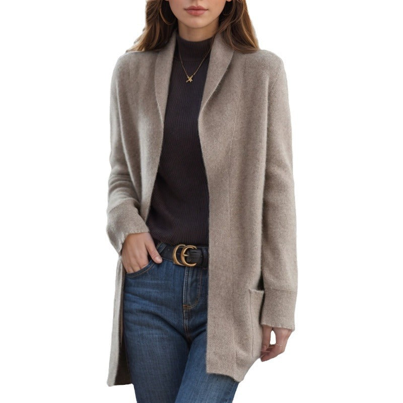 Damen Kuscheliger Strickmantel mit offenem Schnitt und praktischen Taschen Drune