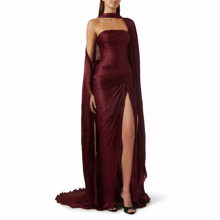Damen Elegantes Maxi-Kleid mit asymmetrischem Schnitt und Plissierungen Drune