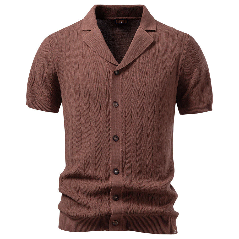 Herren nan Kurzarm Strickcardigan mit Reverskragen und feinem Strukturstrick Drune