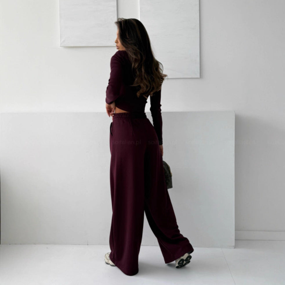 Damen Bequemes Set aus cropped Oberteil und weitem Jogginghose Drune