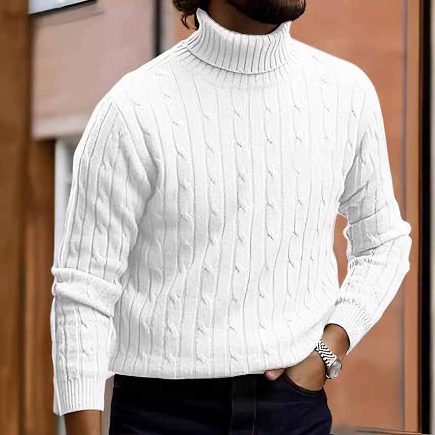 Herren nan gerippter Rollkragenpullover mit Zopfmuster und körpernaher Slim-Fit-Silhouette Drune