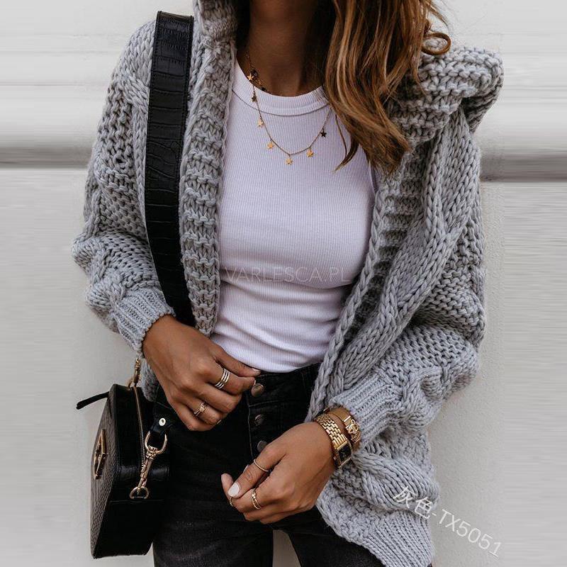 Damen Grobstrickjacke mit voluminösen Ärmeln und modernem Design Drune